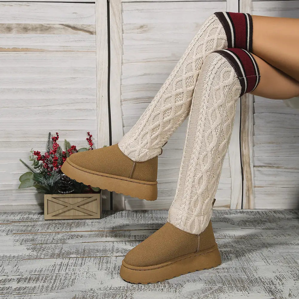 Winter Over-the-knee Boots With Long Knitted Sock Design Fashion Flat Thick-soled Shoes For Women Casual Warm Long Boot Beyond Trends Hub