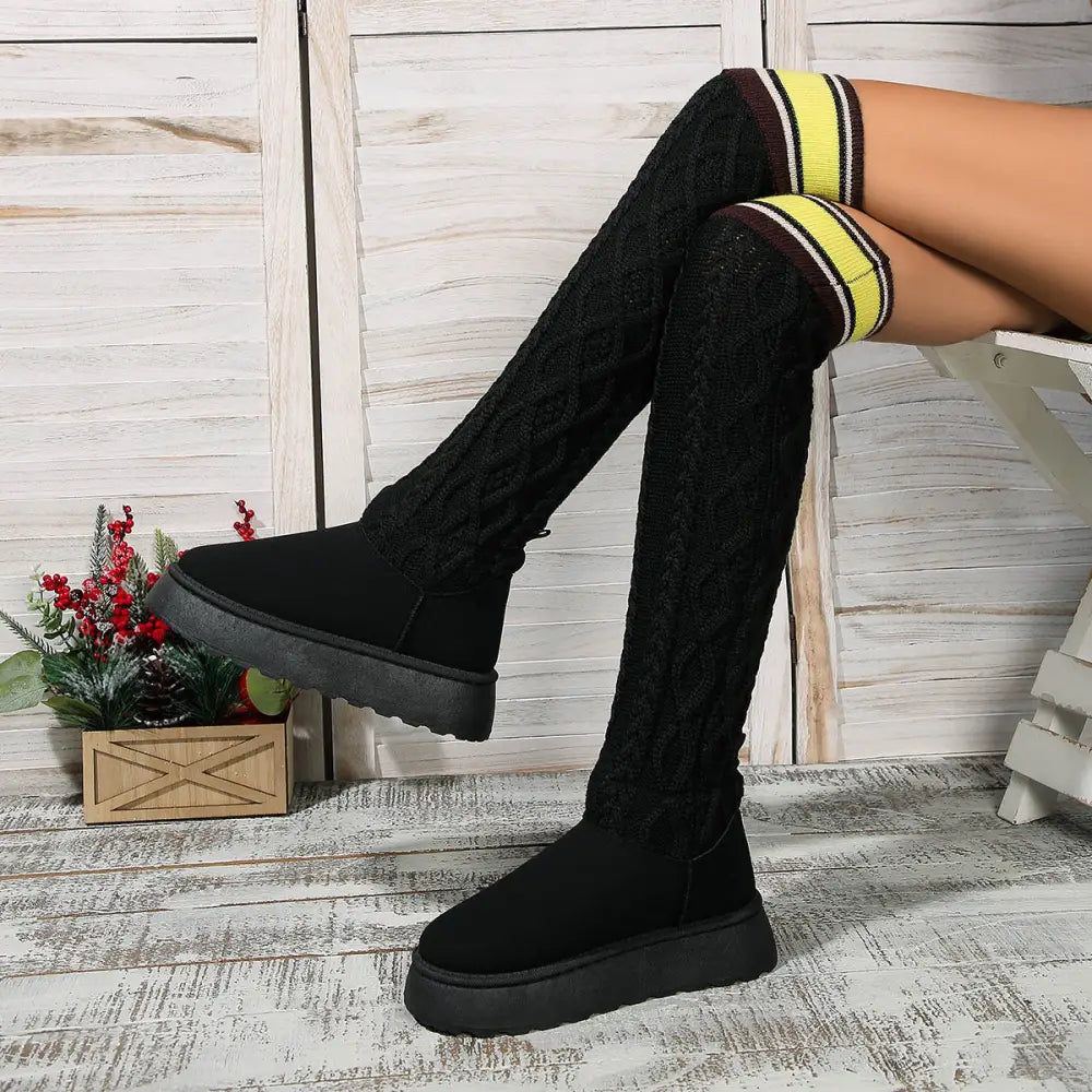 Winter Over-the-knee Boots With Long Knitted Sock Design Fashion Flat Thick-soled Shoes For Women Casual Warm Long Boot Beyond Trends Hub
