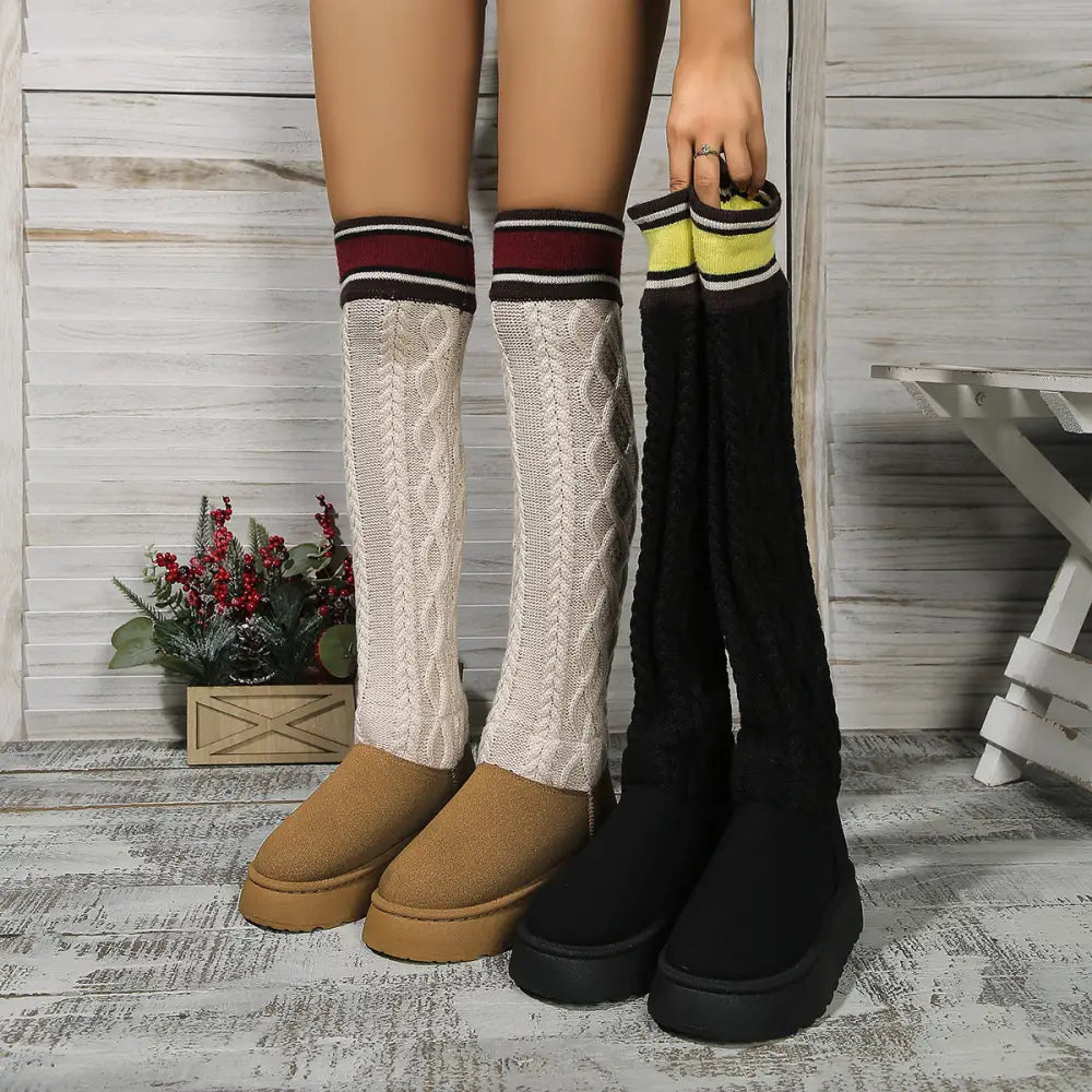 Winter Over-the-knee Boots With Long Knitted Sock Design Fashion Flat Thick-soled Shoes For Women Casual Warm Long Boot Beyond Trends Hub
