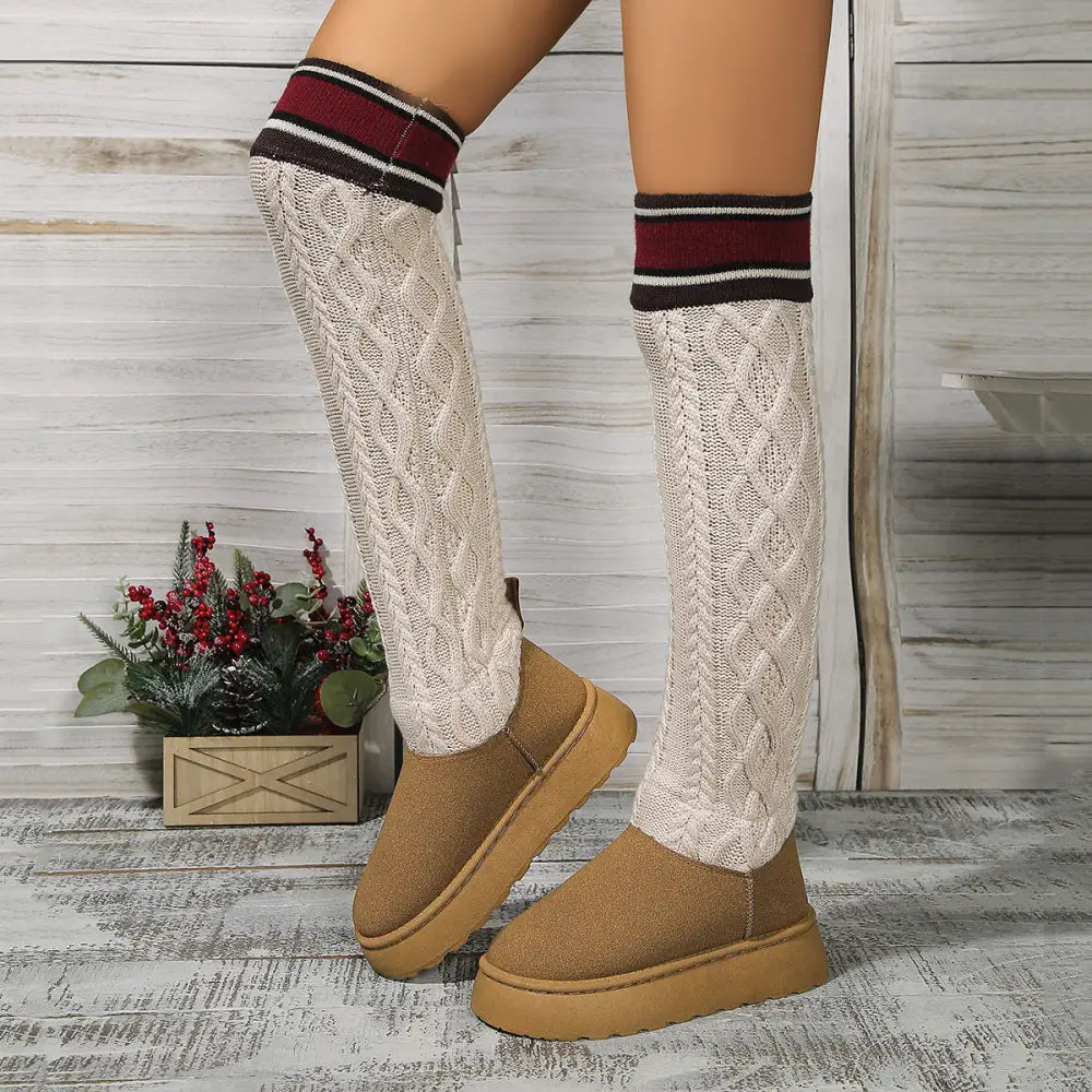 Winter Over-the-knee Boots With Long Knitted Sock Design Fashion Flat Thick-soled Shoes For Women Casual Warm Long Boot Beyond Trends Hub