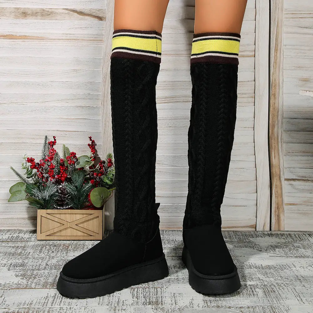 Winter Over-the-knee Boots With Long Knitted Sock Design Fashion Flat Thick-soled Shoes For Women Casual Warm Long Boot Beyond Trends Hub