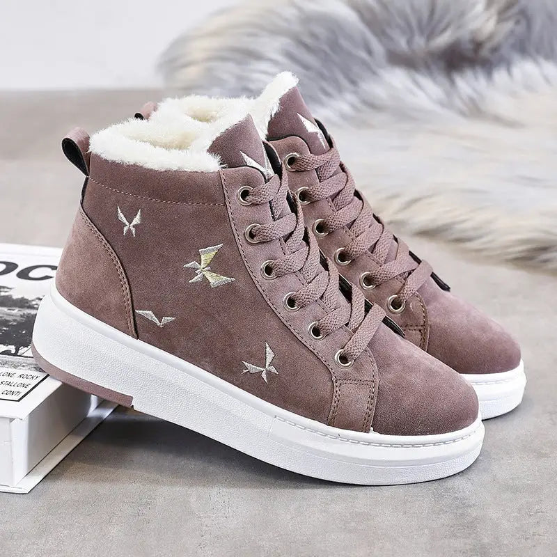 Winter plus velvet sneakers - BrownPink / 37