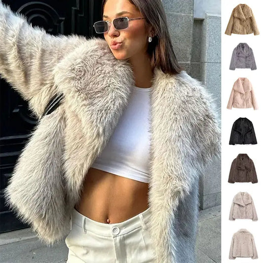 Winter Plush Coat Fashion Thicken Lapel Outwear Casual Long Sleeve Tops Womens Clothing Beyond Trends Hub