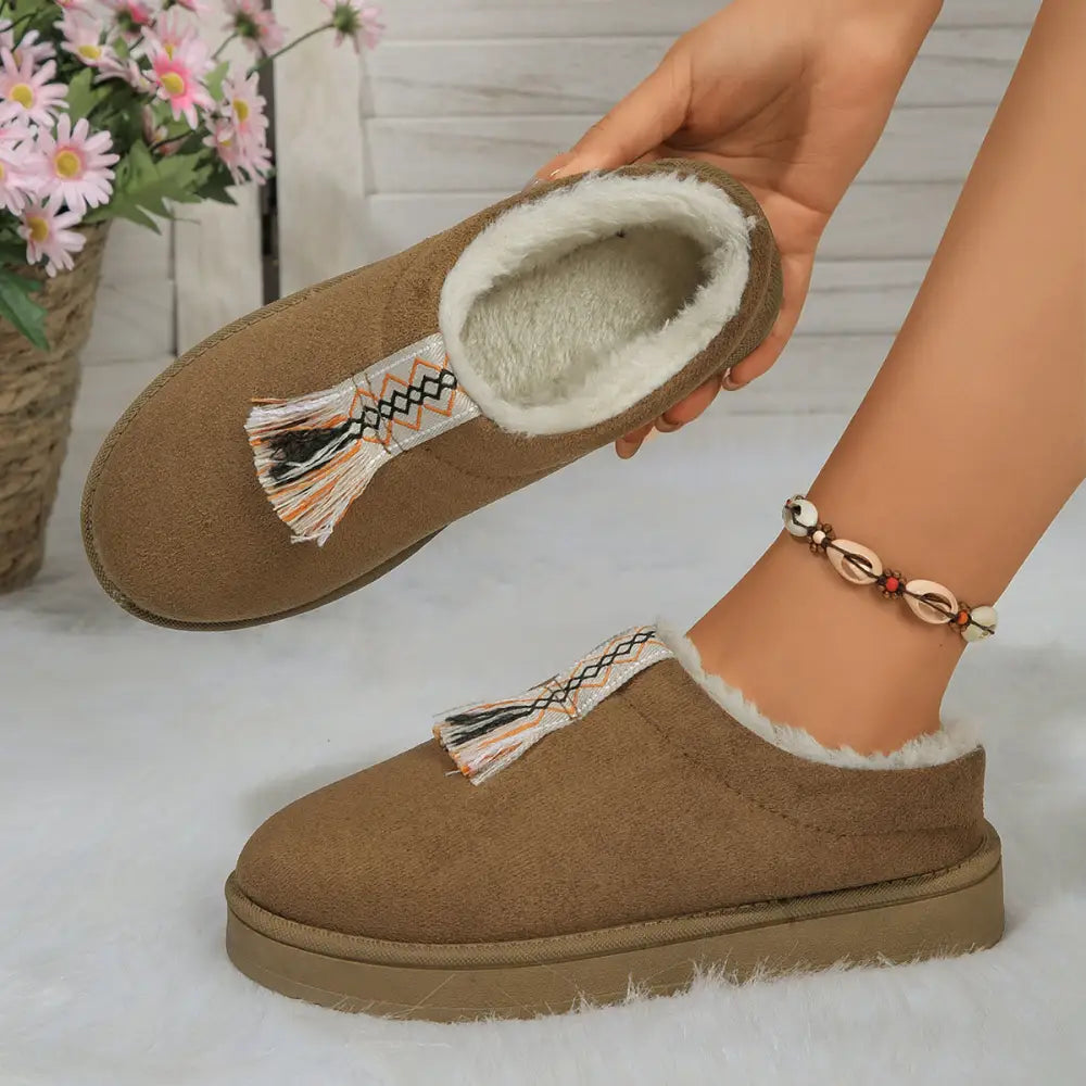 Winter Plush Home Slippers Fashion Round Toe Flat Suede Garden Shoes Indoor Warm Floor Bedroom Slipper For Women Beyond Trends Hub
