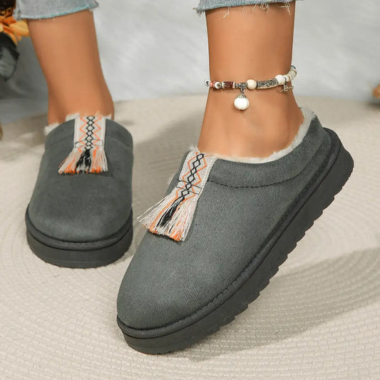 Winter Plush Home Slippers Fashion Round Toe Flat Suede Garden Shoes Indoor Warm Floor Bedroom Slipper For Women Beyond Trends Hub