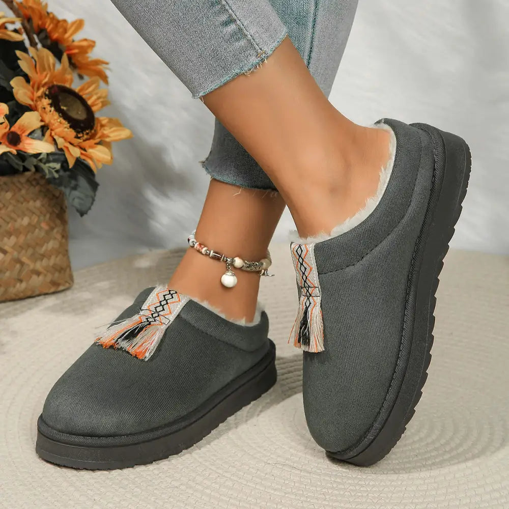 Winter Plush Home Slippers Fashion Round Toe Flat Suede Garden Shoes Indoor Warm Floor Bedroom Slipper For Women Beyond Trends Hub
