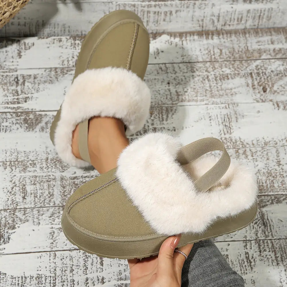 Winter Plush Home Slippers With Back-heeled Elastic Band Design Fashion Round Toe Flat Garden Shoes Warm Floor Slipper For Women Beyond Trends Hub