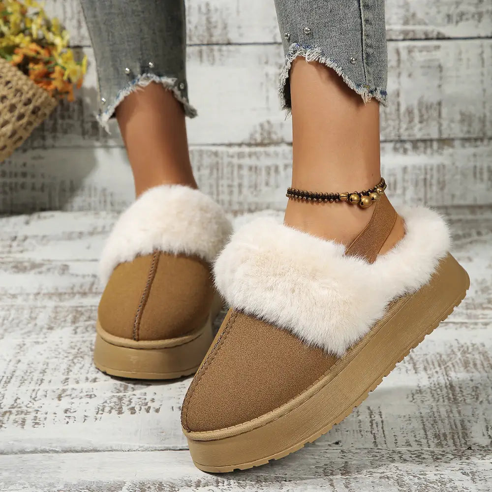 Winter Plush Home Slippers With Back-heeled Elastic Band Design Fashion Round Toe Flat Garden Shoes Warm Floor Slipper For Women Beyond Trends Hub