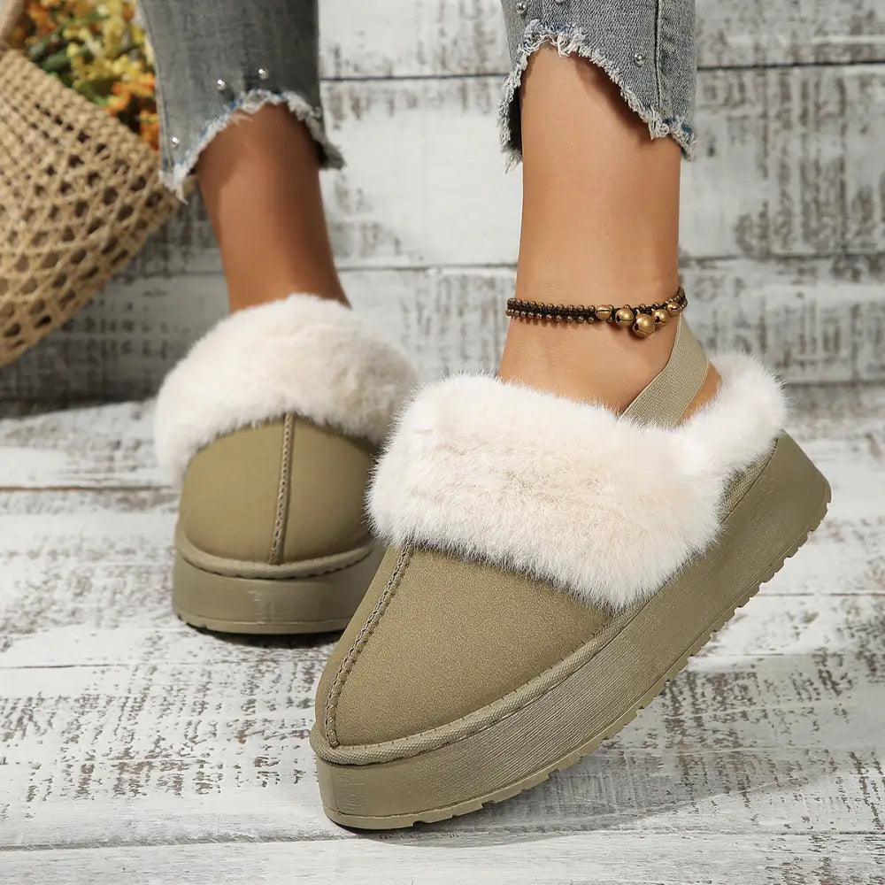 Winter Plush Home Slippers With Back-heeled Elastic Band Design Fashion Round Toe Flat Garden Shoes Warm Floor Slipper For Women Beyond Trends Hub