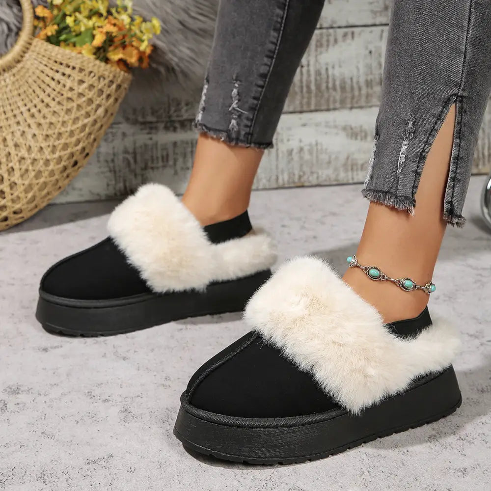 Winter Plush Home Slippers With Back-heeled Elastic Band Design Fashion Round Toe Flat Garden Shoes Warm Floor Slipper For Women Beyond Trends Hub