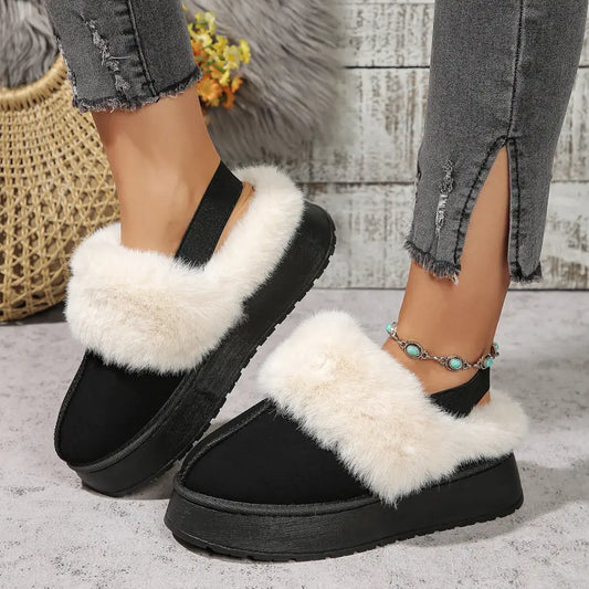 Winter Plush Home Slippers With Back-heeled Elastic Band Design Fashion Round Toe Flat Garden Shoes Warm Floor Slipper For Women Beyond Trends Hub