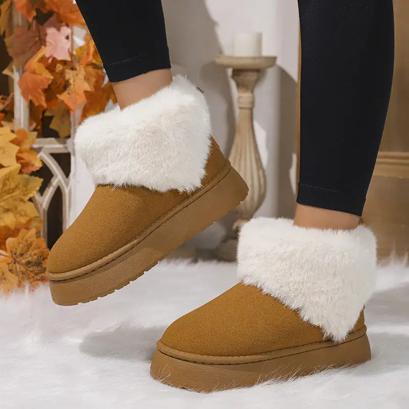 Winter Plush Snow Boots Fashion Round Toe Flat Thickened Suede Cotton Shoes For Women Casual Warm Short Boot Beyond Trends Hub