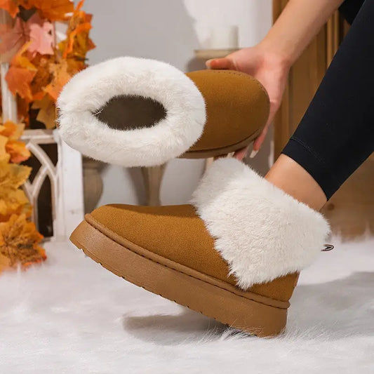 Winter Plush Snow Boots Fashion Round Toe Flat Thickened Suede Cotton Shoes For Women Casual Warm Short Boot Beyond Trends Hub