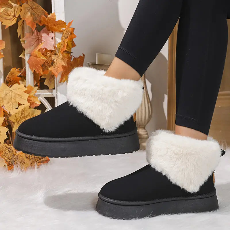 Winter Plush Snow Boots Fashion Round Toe Flat Thickened Suede Cotton Shoes For Women Casual Warm Short Boot Beyond Trends Hub