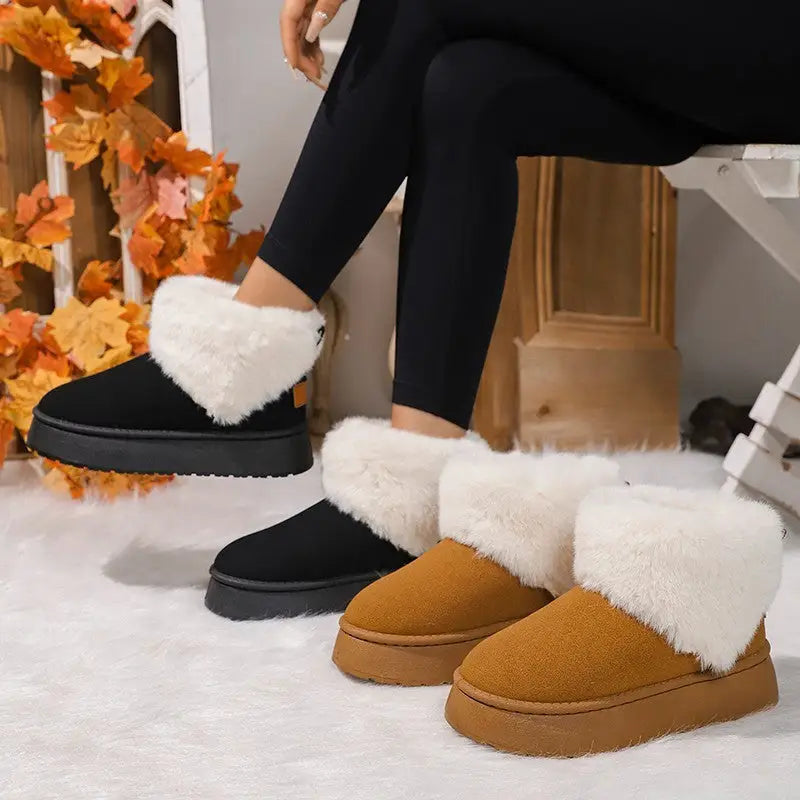 Winter Plush Snow Boots Fashion Round Toe Flat Thickened Suede Cotton Shoes For Women Casual Warm Short Boot Beyond Trends Hub