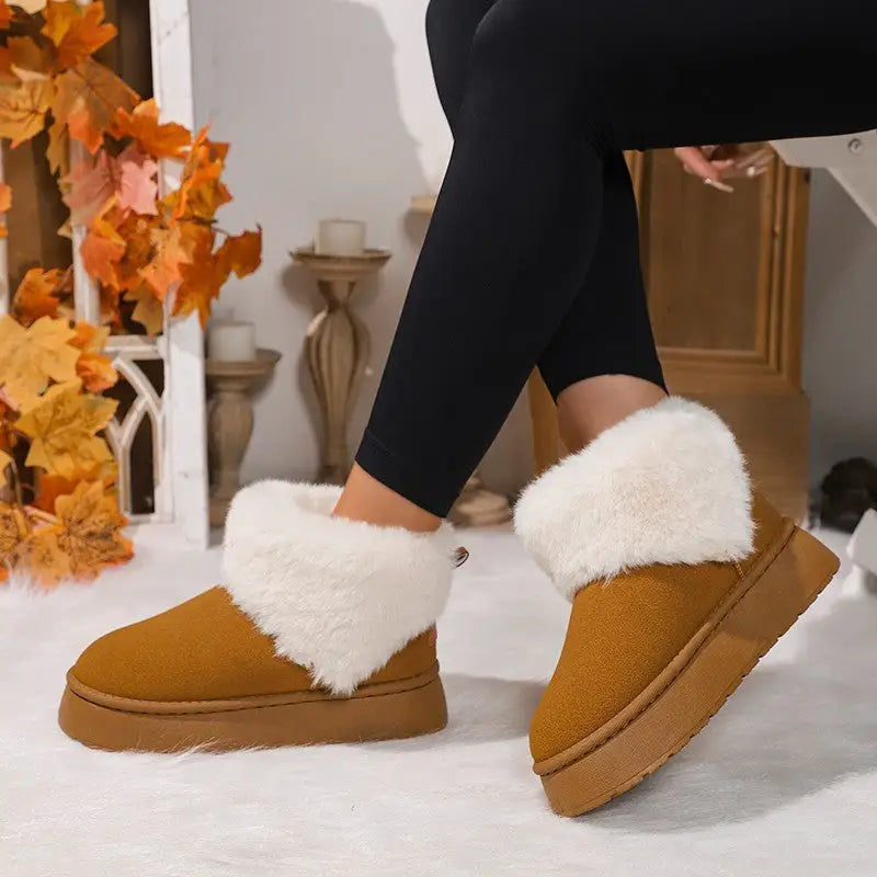 Winter Plush Snow Boots Fashion Round Toe Flat Thickened Suede Cotton Shoes For Women Casual Warm Short Boot Beyond Trends Hub