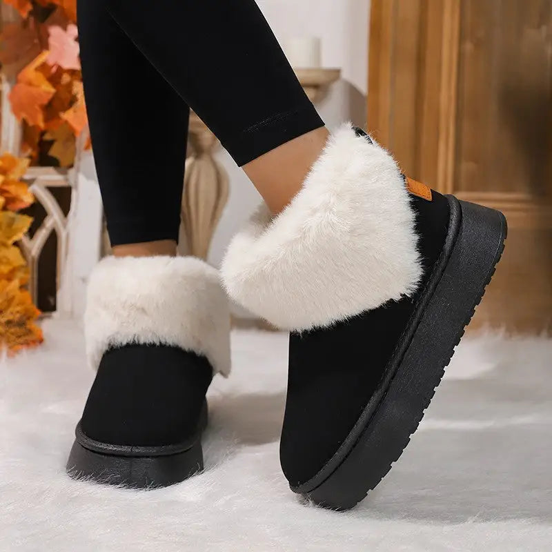 Winter Plush Snow Boots Fashion Round Toe Flat Thickened Suede Cotton Shoes For Women Casual Warm Short Boot Beyond Trends Hub
