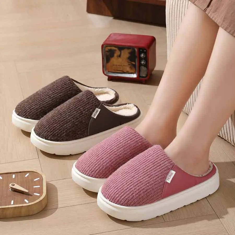 Winter Warm Plush Home Slippers Lightweight Thick Bottom Silent Non-slip Floor Bedroom Slippers Couple House Shoes Women Men Beyond Trends Hub