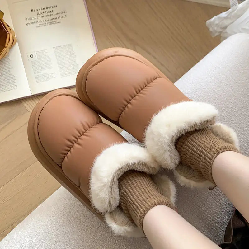 Winter Women Cute Warm Ankle Boots Outdoor Non-slip Thick Sole Snow Boots Furry Bow Cotton Shoes Men Pu Waterproof Plush Boots Beyond Trends Hub