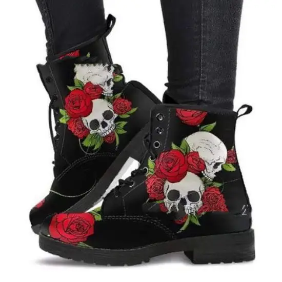 Women Ankle Boots Low Heels Shoes Woman Vintage Pu Leather Autumn Warm Winter high Snow Boots Motorcycle Skull Pansy Beyond Trends Hub