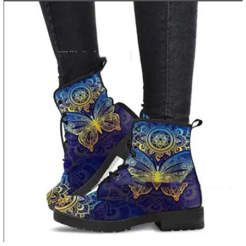 Women Ankle Boots Low Heels Shoes Woman Vintage Pu Leather Autumn Warm Winter high Snow Boots Motorcycle Skull Pansy Beyond Trends Hub