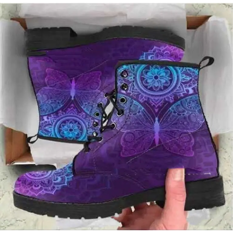Women Ankle Boots Low Heels Shoes Woman Vintage Pu Leather Autumn Warm Winter high Snow Boots Motorcycle Skull Pansy Beyond Trends Hub