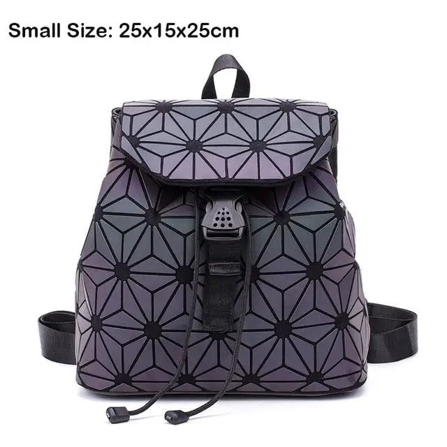 Women Backpack Luminous Geometric Plaid Sequin Female Backpacks For Teenage Girls Bagpack Drawstring Bag Holographic