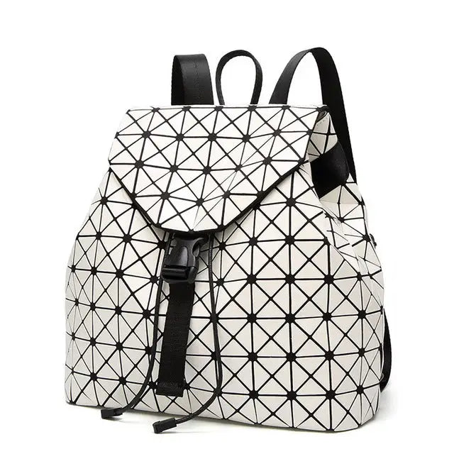 Women Backpack Luminous Geometric Plaid Sequin Female Backpacks For Teenage Girls Bagpack Drawstring Bag Holographic