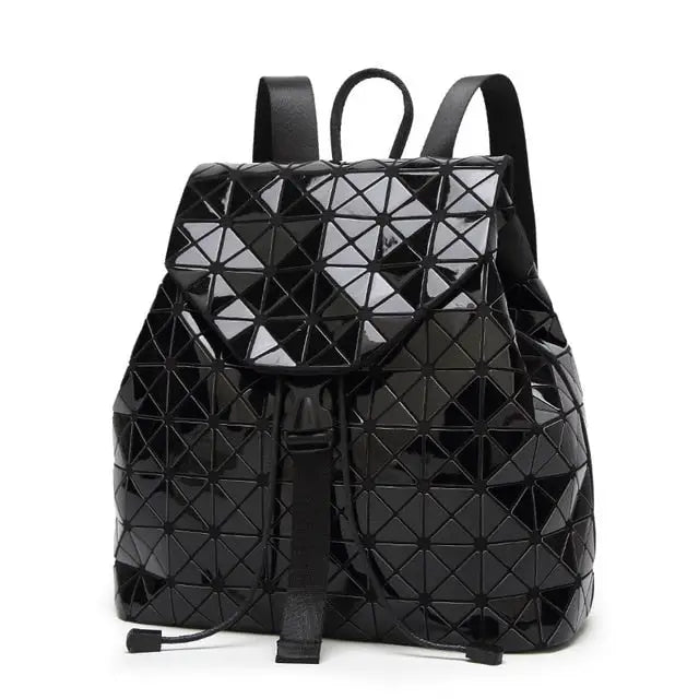 Women Backpack Luminous Geometric Plaid Sequin Female Backpacks For Teenage Girls Bagpack Drawstring Bag Holographic