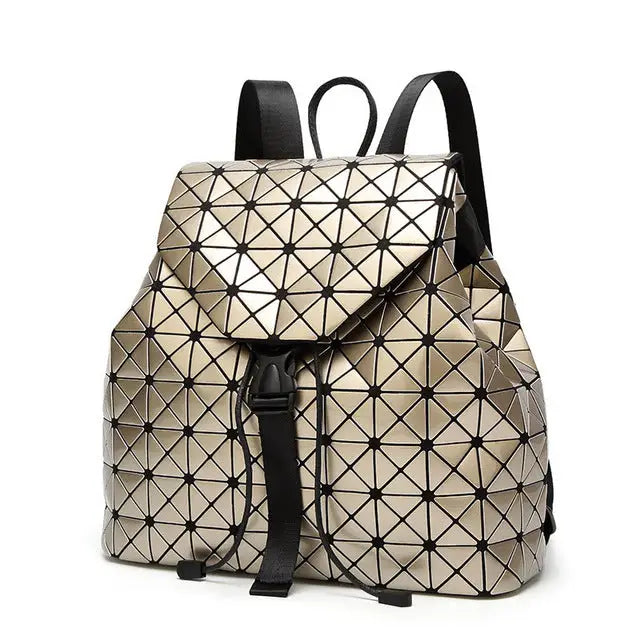 Women Backpack Luminous Geometric Plaid Sequin Female Backpacks For Teenage Girls Bagpack Drawstring Bag Holographic