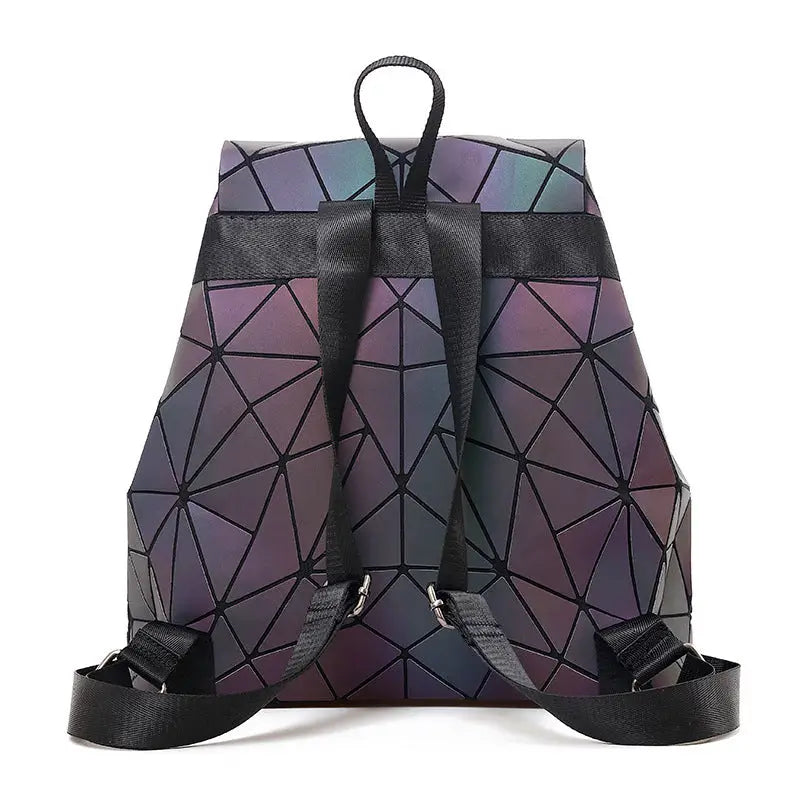 Women Backpack Luminous Geometric Plaid Sequin Female Backpacks For Teenage Girls Bagpack Drawstring Bag Holographic