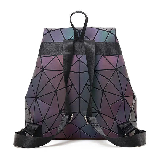 Women Backpack Luminous Geometric Plaid Sequin Female Backpacks For Teenage Girls Bagpack Drawstring Bag Holographic