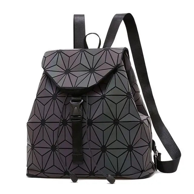 Women Backpack Luminous Geometric Plaid Sequin Female Backpacks For Teenage Girls Bagpack Drawstring Bag Holographic