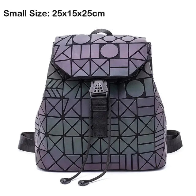Women Backpack Luminous Geometric Plaid Sequin Female Backpacks For Teenage Girls Bagpack Drawstring Bag Holographic