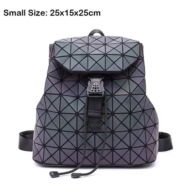 Women Backpack Luminous Geometric Plaid Sequin Female Backpacks For Teenage Girls Bagpack Drawstring Bag Holographic