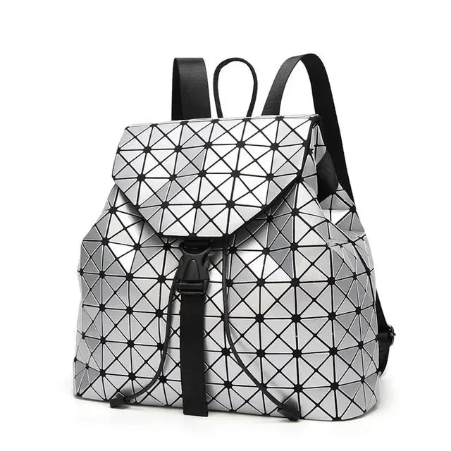 Women Backpack Luminous Geometric Plaid Sequin Female Backpacks For Teenage Girls Bagpack Drawstring Bag Holographic
