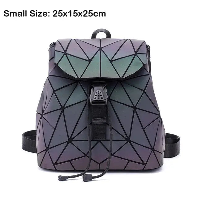 Women Backpack Luminous Geometric Plaid Sequin Female Backpacks For Teenage Girls Bagpack Drawstring Bag Holographic