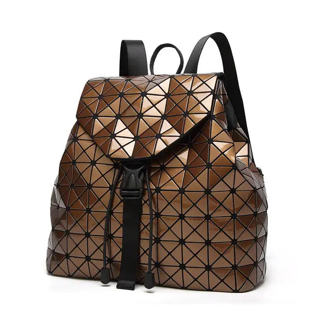 Women Backpack Luminous Geometric Plaid Sequin Female Backpacks For Teenage Girls Bagpack Drawstring Bag Holographic