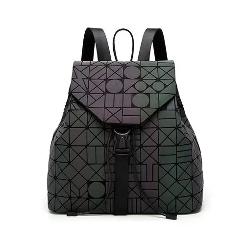 Women Backpack Luminous Geometric Plaid Sequin Female Backpacks For Teenage Girls Bagpack Drawstring Bag Holographic