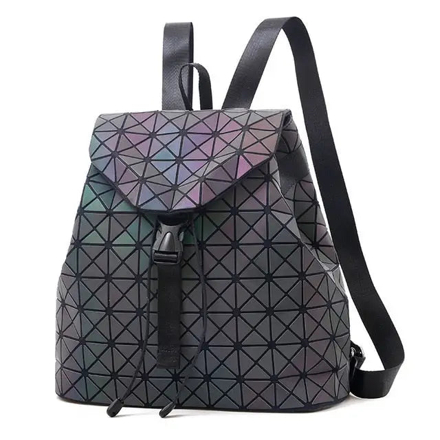 Women Backpack Luminous Geometric Plaid Sequin Female Backpacks For Teenage Girls Bagpack Drawstring Bag Holographic