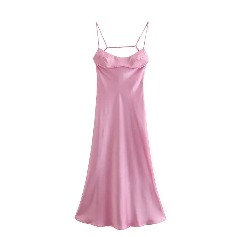 .Women Camis Satin Long Dresses Elegant Sleeveless Slip Holiday Party Dresses Sexy Casual Backless Summer Dresses