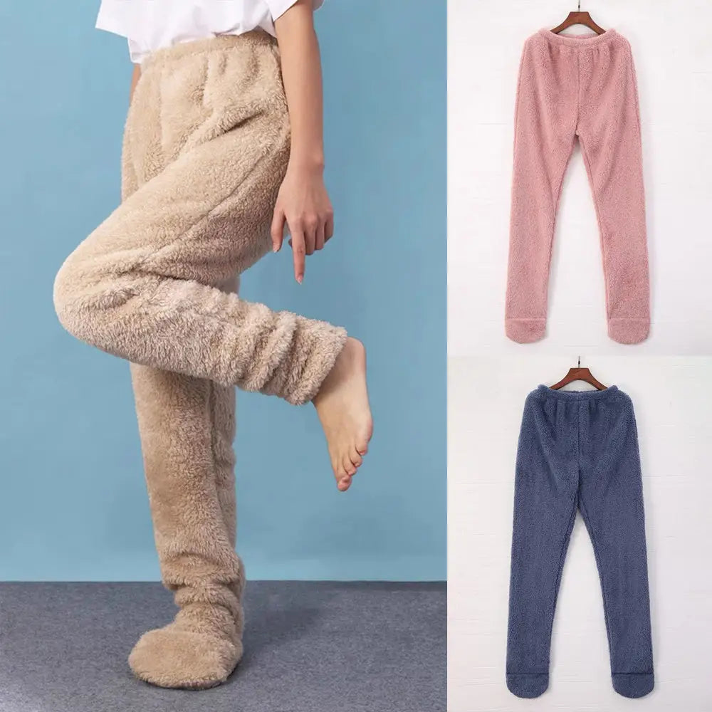 Women Coral Fleece Socks Leggings Winter Warm Sleepwear Ankles Knees Guard Women Home Pants Thick Pajamas Pant Beyond Trends Hub