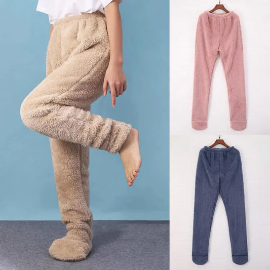 Women Coral Fleece Socks Leggings Winter Warm Sleepwear Ankles Knees Guard Women Home Pants Thick Pajamas Pant Beyond Trends Hub
