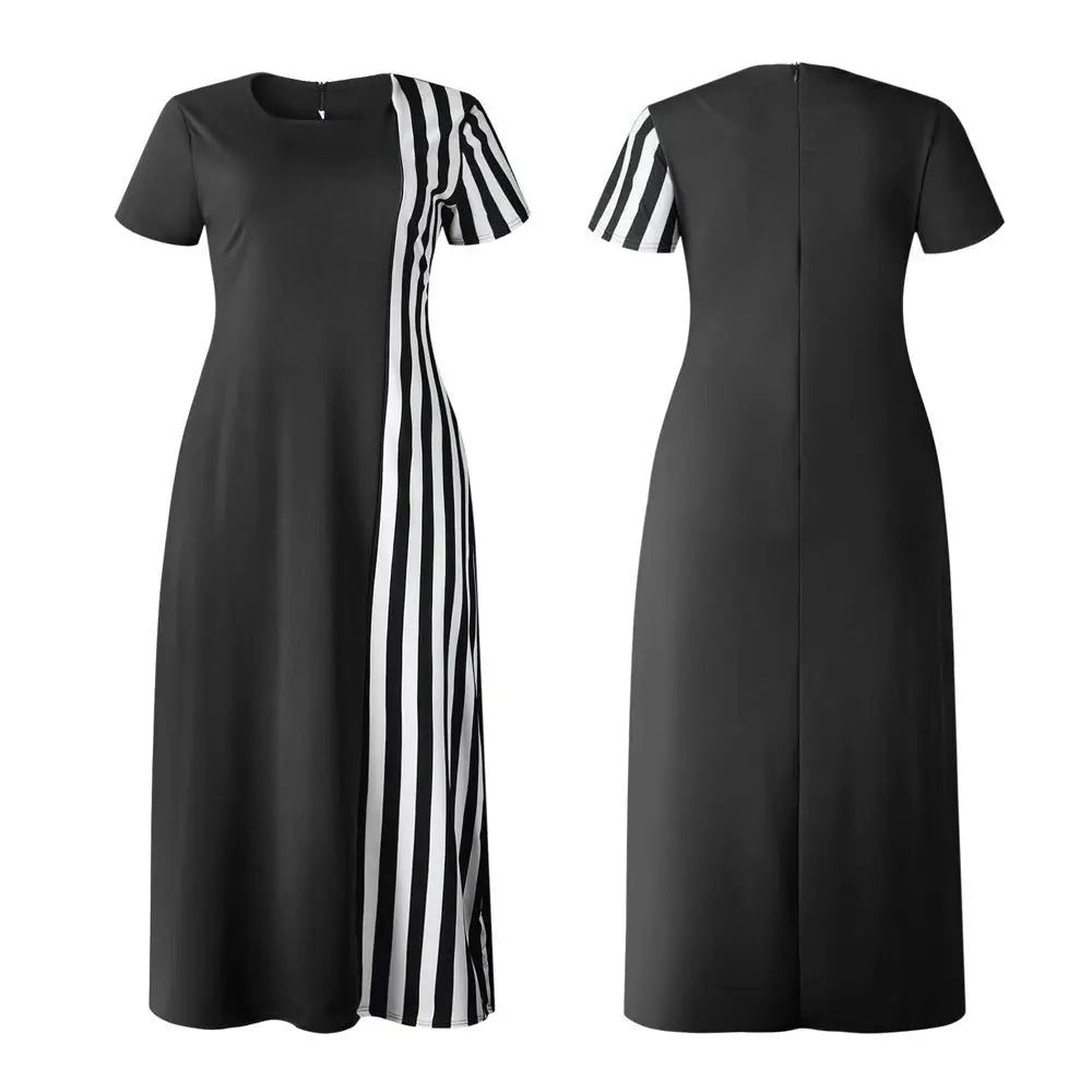 Women Dress Summer Loose Long Ladies Skirt African Clothing - Black / XXL