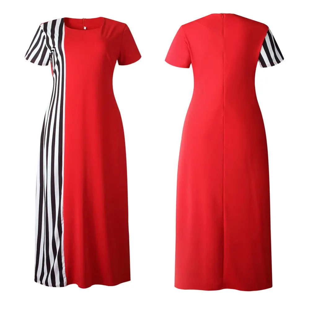 Women Dress Summer Loose Long Ladies Skirt African Clothing - Red / L