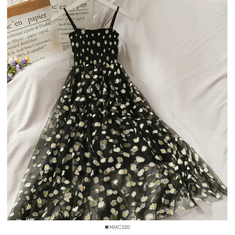 Women Dresses Summer V Neck Floral Print Boho Beach Dress - Black / One size