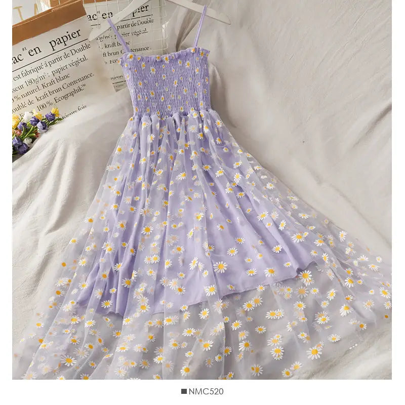 Women Dresses Summer V Neck Floral Print Boho Beach Dress - Purple A / One size
