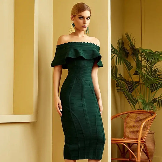 Women Green Off Shoulder Bandage Dress Party Dresses - Green / L