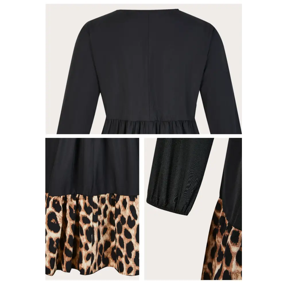 Women Plus Leopard Print Tunic Midi Shirt Dress