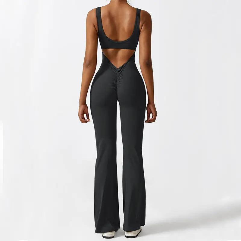 Women Sleeveless Flare Jumpsuits Fitness Yoga Long Pants Beyond Trends Hub